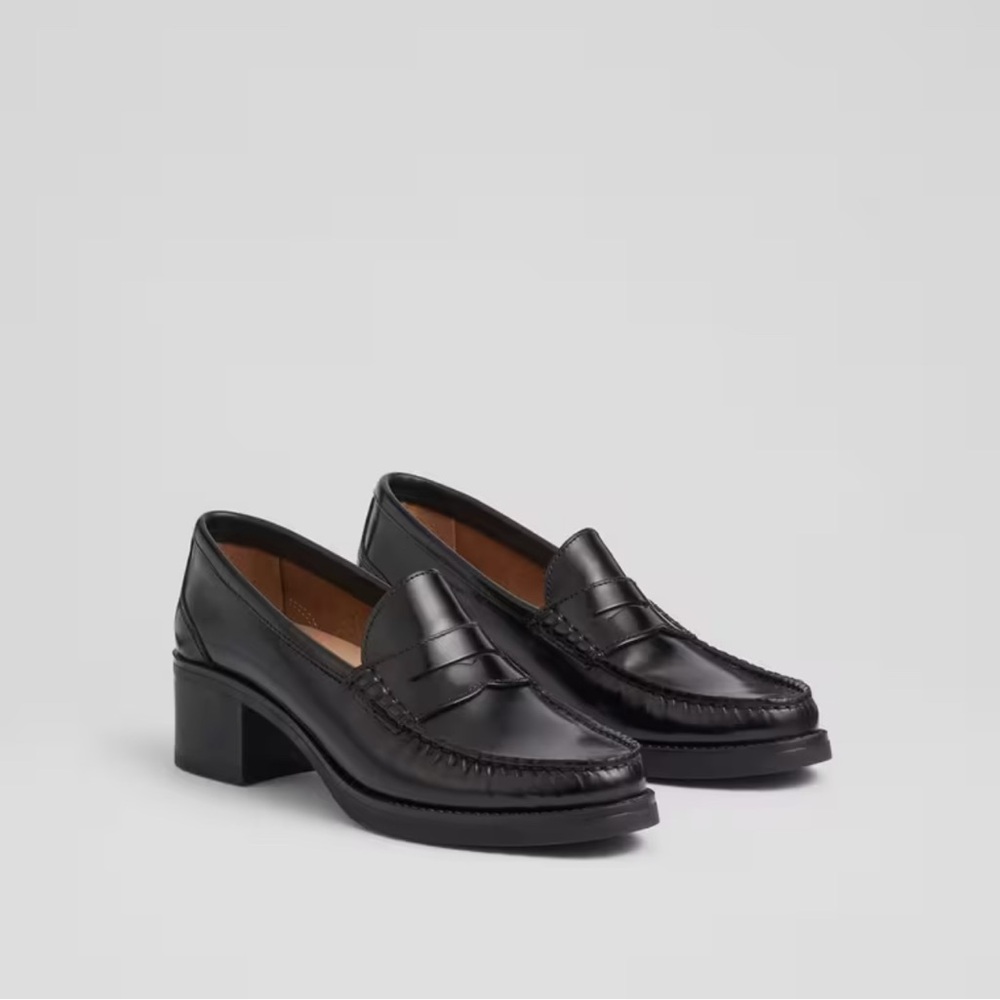 Classic Black Loafers Manon round-toe leather heeled loafers black size 37 Zara